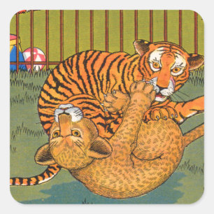worstelen met tijger en luipaard vierkante sticker
