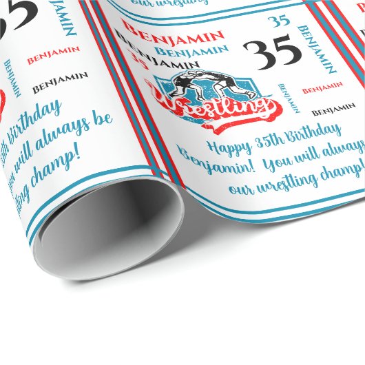 worstelen sentiment naam leeftijd verjaardag cadeaupapier (Rol Hoek)