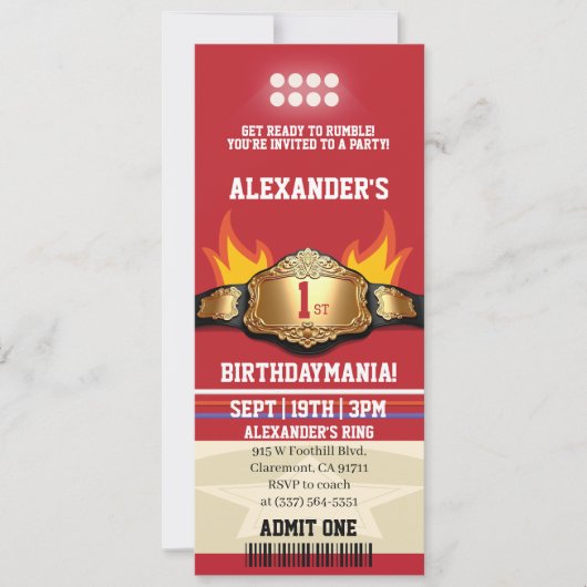 Worstelen Ticket 1e Verjaardagsfeestje Kaart (Voorkant)