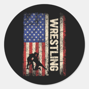 Worstelen Verenigde Staten Amerikaanse vlag Shirt  Ronde Sticker