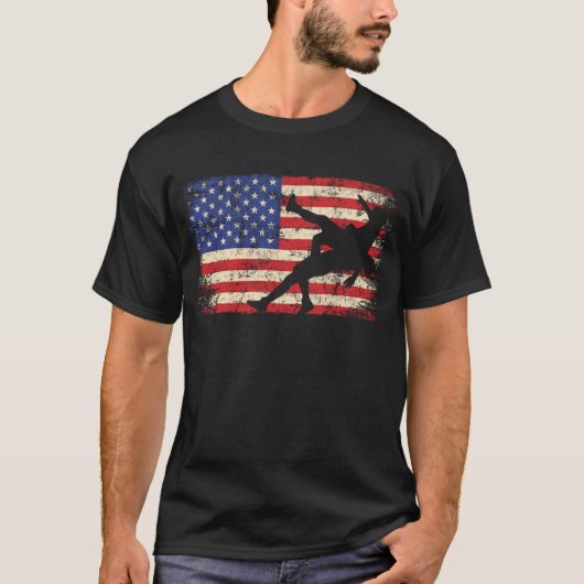 Worstelen Verenigde Staten Vlag Amerikaans Wrestli T-shirt (Voorkant)