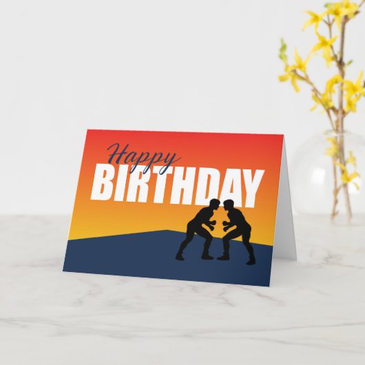 Worstelen Verjaardag op Blauwe en Oranje atleet Kaart (Gele Bloem)