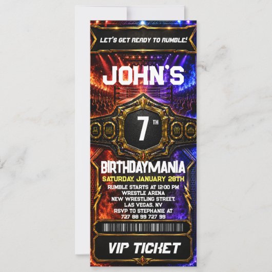 Worstelen Verjaardagsfeest Ticket Uitnodiging Them (Voorkant)