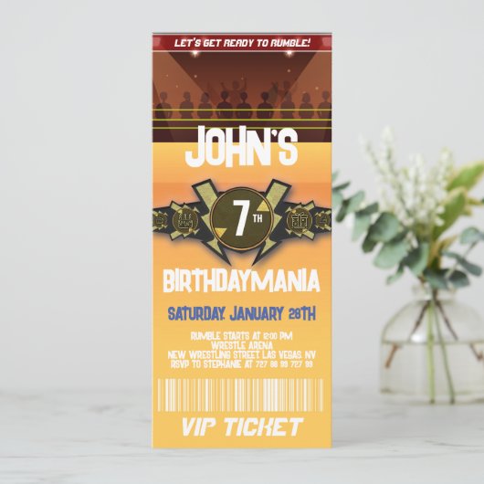 Worstelen Verjaardagsfeest Ticket Uitnodiging Them (Staand voorkant)