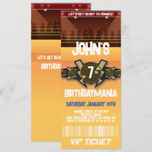 Worstelen Verjaardagsfeest Ticket Uitnodiging Them (Voorkant / Achterkant)