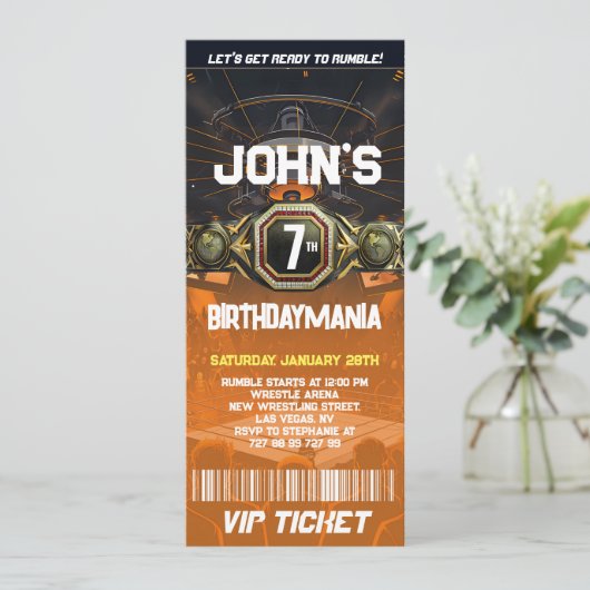 Worstelen Verjaardagsfeest Ticket Uitnodiging Them (Staand voorkant)