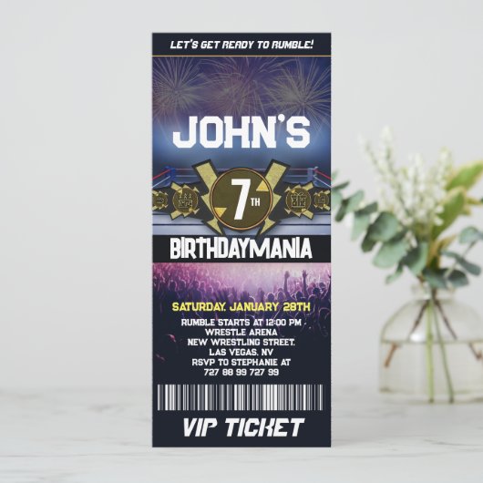 Worstelen Verjaardagsfeest Ticket Uitnodiging Them (Staand voorkant)