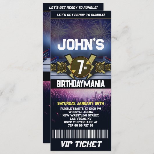 Worstelen Verjaardagsfeest Ticket Uitnodiging Them (Voorkant / Achterkant)