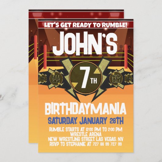 Worstelen Verjaardagsfeest Uitnodiging Thema (Voorkant / Achterkant)