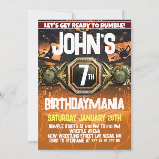 Worstelen Verjaardagsfeest Uitnodiging Thema (Voorkant)