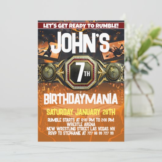 Worstelen Verjaardagsfeest Uitnodiging Thema (Staand voorkant)