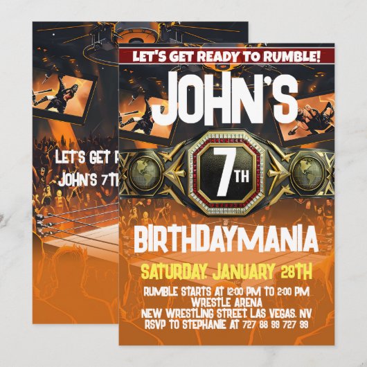 Worstelen Verjaardagsfeest Uitnodiging Thema (Voorkant / Achterkant)