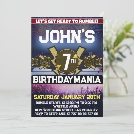 Worstelen Verjaardagsfeest Uitnodiging Thema (Staand voorkant)