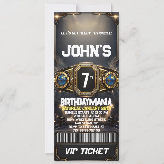 Worstelen Verjaardagsfeestje Ticket Uitnodiging Th (Voorkant)