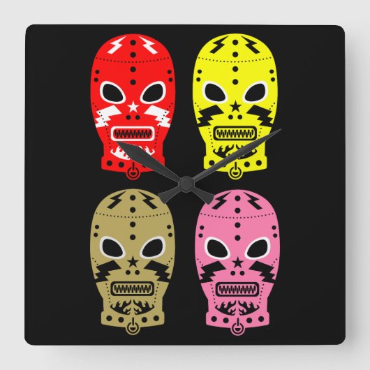 worstelen wedstrijd maskers vierkante klok (Voorkant)