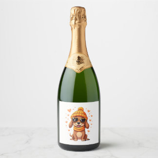 Worstelhond Hart Doxie Meisje Valentijnsdag Vrouwe Sparkling Wijnetiket