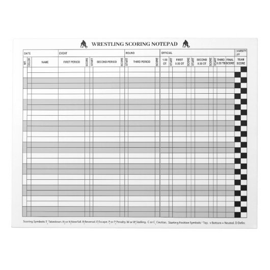 Worstelscore Pads voor Scorekeeping Notitieblok (Voorkant)
