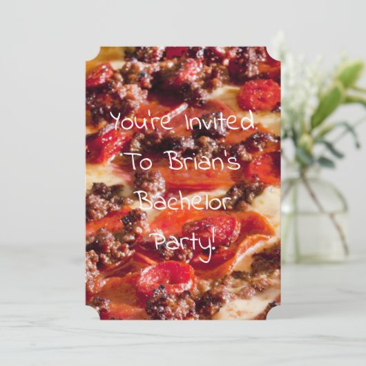 worsten pepperoni pizza vrijgezellenfeest kaart (Staand voorkant)