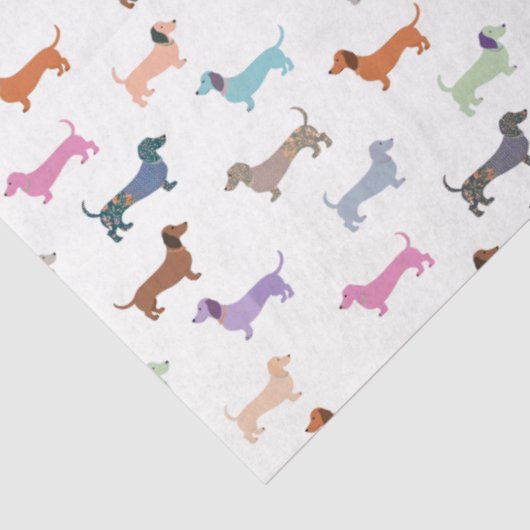 Worsthonden Kleurrijk Modern teckel patroon Tissuepapier (Detail)