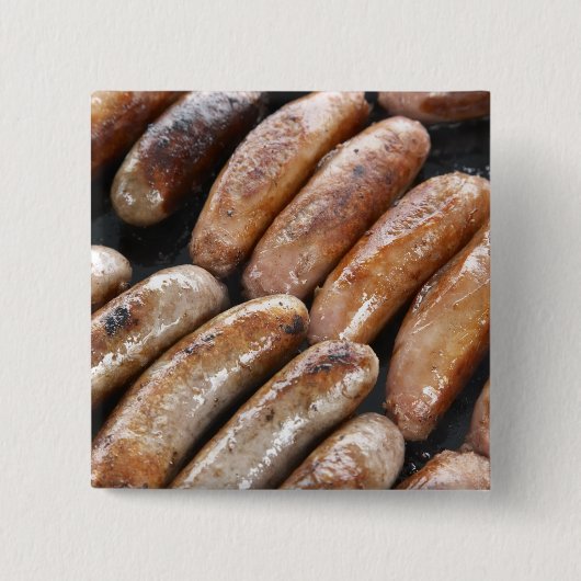 Worstjes op de barbecue vierkante button 5,1 cm (Voorkant)