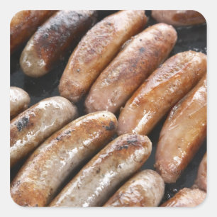 Worstjes op de barbecue vierkante sticker