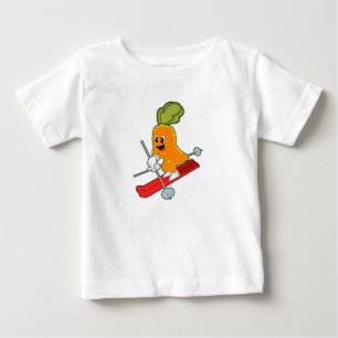 Wortel als skier met skiën