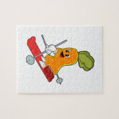 Wortel als skier met skiën legpuzzel (Horizontaal)