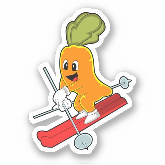 Wortel als skier met skiën sticker (Voorkant)