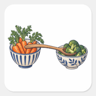 Wortel Broccoli en Hulpgevende Lepel Stickers