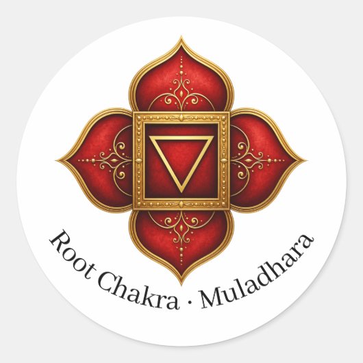 Wortel Chakra Muladhara Heilig Symbool Ronde Sticker (Voorkant)