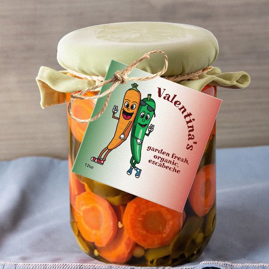 Wortel en Pepper Pals Cartoon Escabeche Pickle Bedankjes Labels