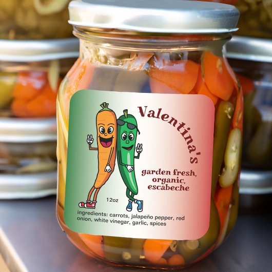 Wortel en Pepper Pals Cartoon Escabeche Pickle Vierkante Sticker