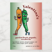 Wortel en Pepper Pals Cartoon Escabeche Pickle Voedselcontainer Etiket (Enkel label)