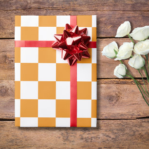 Wortel en Wit Geruite Schaakbord Vintage Cadeaupapier