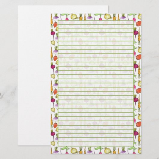 Wortel Groenten Tekening Tuin Lined Briefpapier (Voorkant / Achterkant)