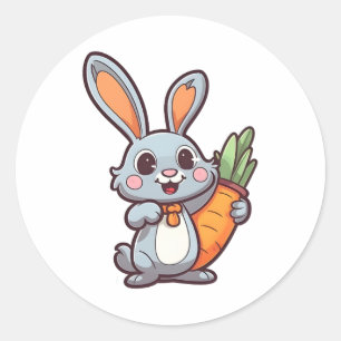 Wortel-liefhebbende paashaas Schattige 2D-ontwerp Ronde Sticker