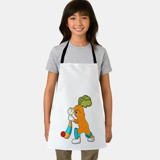 Wortel op cricket met cricket bat schort (Insitu)