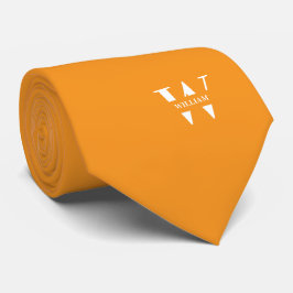 Wortel Oranje Kleur Elegant Monogram + Naam Stropdas