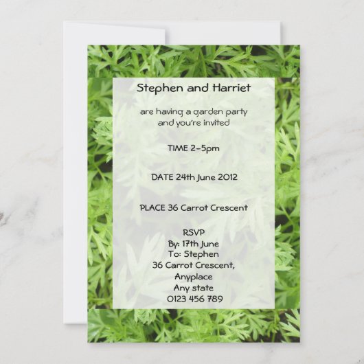 Wortel Topjes Custom Tuin Feest Invites Kaart (Achterkant)