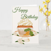  wortelCake Cupcake Happy Birthday Kaart (Gele Bloem)