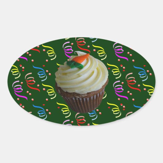 wortelCake Cupcake met Confetti Ovale Sticker (Voorkant)