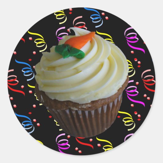 wortelCake Cupcake met Confetti Ronde Sticker (Voorkant)