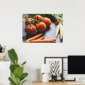 Wortelen en tomaten Plantaardige fotografie Poster (Thuiskantoor)