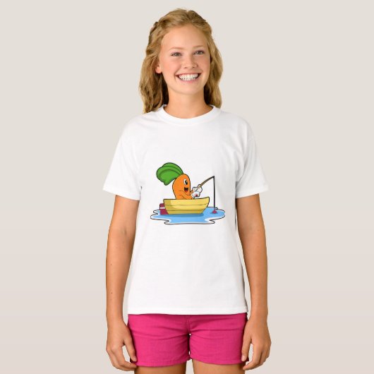 Wortelen in Boat Vissen met Geviste staaf T-shirt (Voorkant volledig)