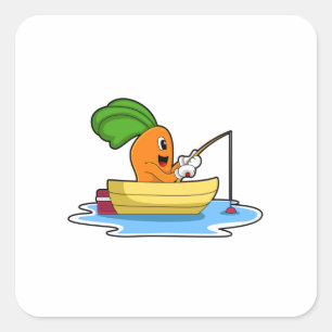 Wortelen in Boat Vissen met Geviste staaf Vierkante Sticker