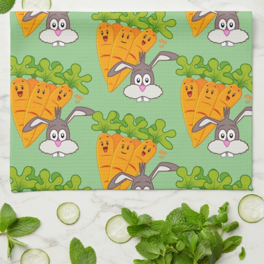 Wortelen Konijn Keuken Handdoek (Gevouwen)