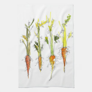 Wortelen Plantaardige Tuin Illustratie Keuken Kuns Theedoek