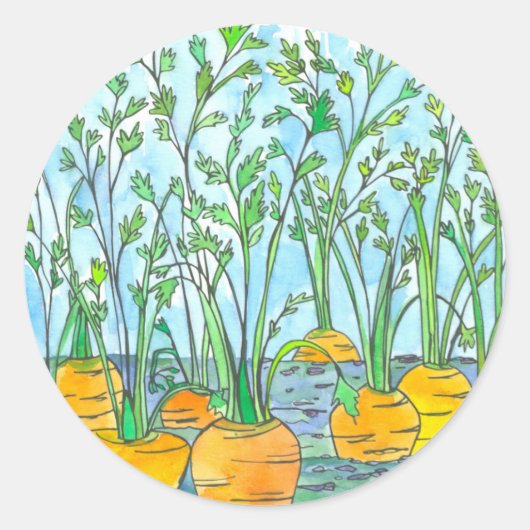 Wortelen Plantaardige Tuin Waterverf Schilderen Ronde Sticker (Voorkant)