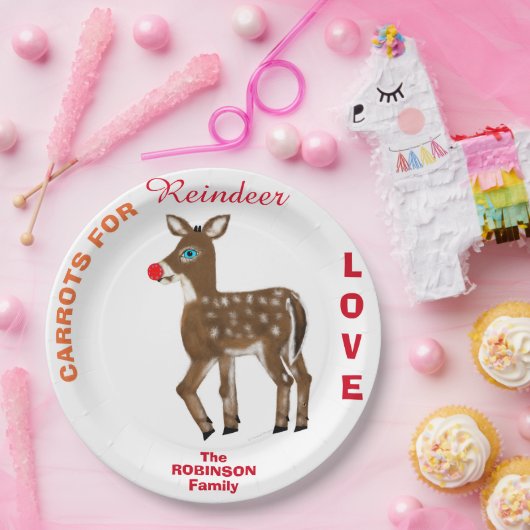 Wortelen voor rendieren familienaam papieren bordje (Feest)