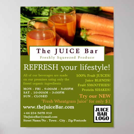 Wortelsap, Juice Bar Adverteren Poster (Voorkant)